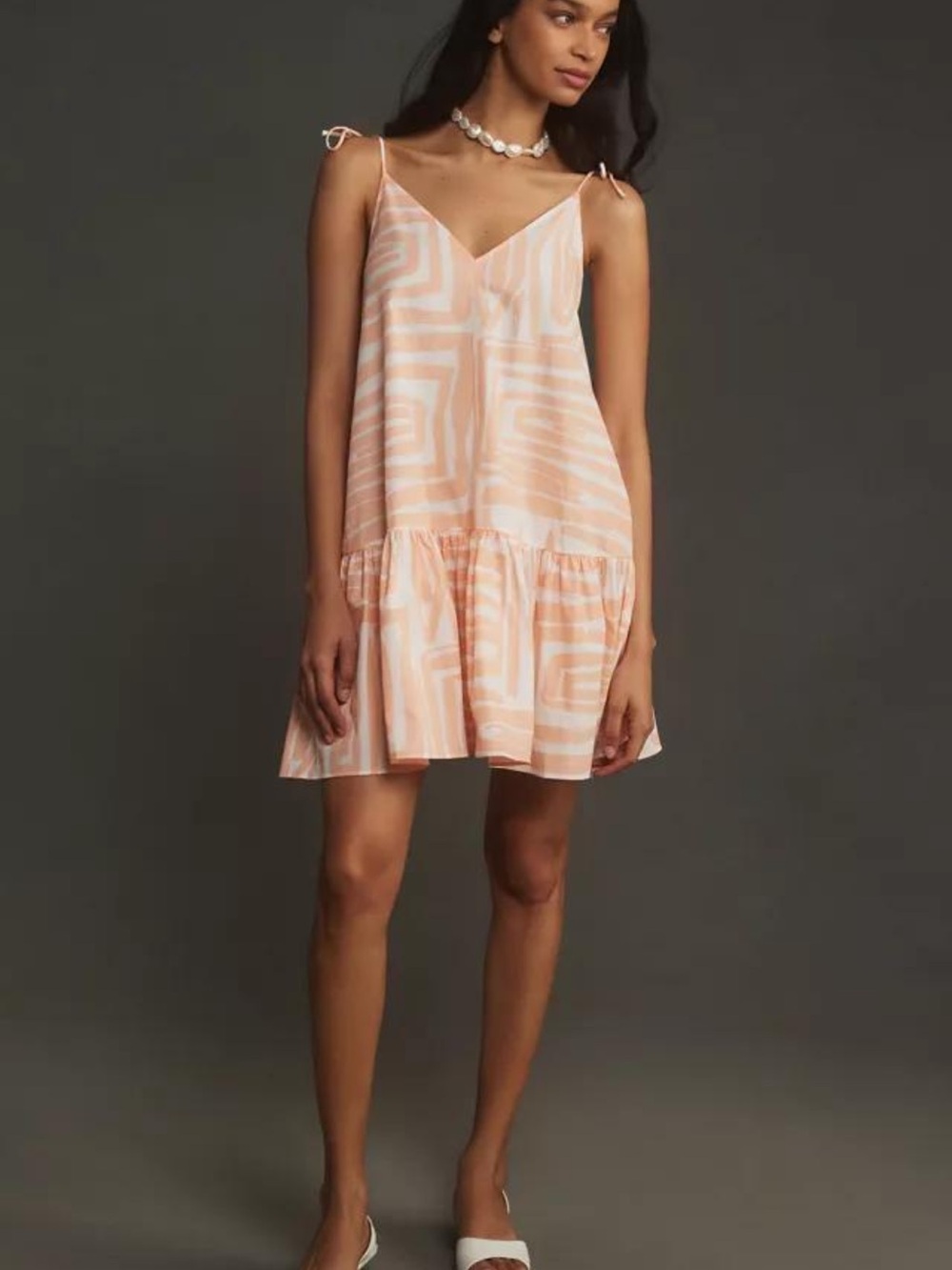 Maeve Anthropologie Peach White Tie Shoulder Cotton Mini Dress XS